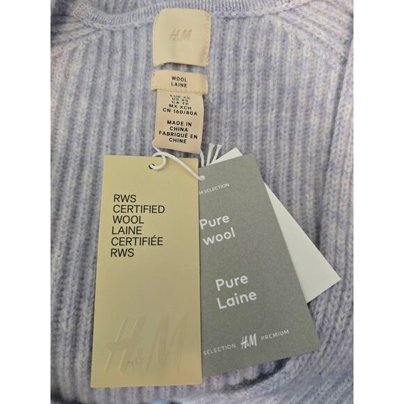 H&M 100% Wool Laine Tight Knit Heathered Blue V-Neck Women's Sweater XS NWT - Picture 3 of 5
